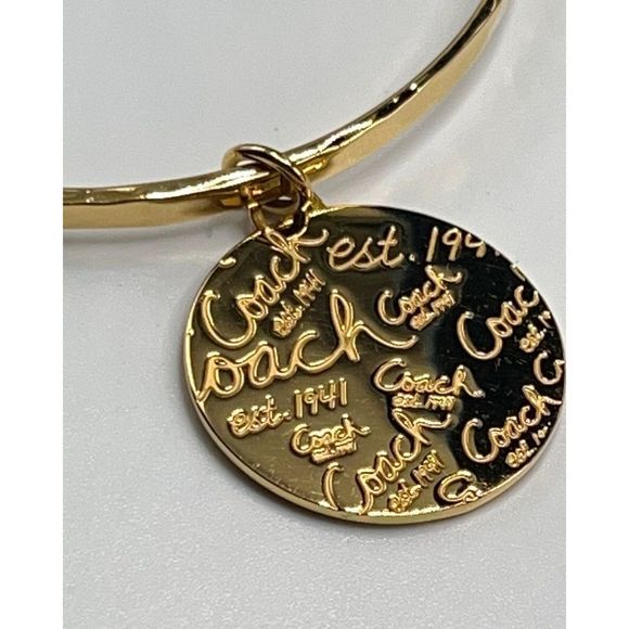 COACH Gold Bangle Bracelet  Logo Signature Disc Charm - Picture 5 of 7
